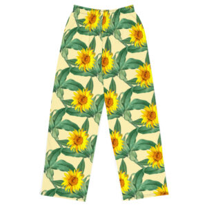 Sunflower Print Wide-Leg Pants