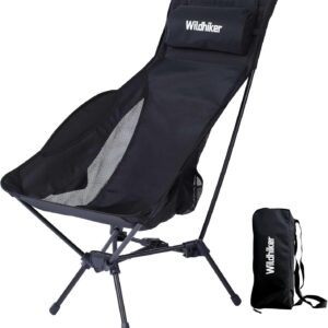 Wildhiker High Back Camping Chair (Folding, Deep Recline, Pillow)