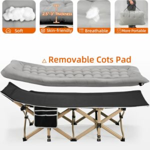 Fragess Portable Camping Cot (600lbs Heavy-Duty, Folding, Thick Mattress)